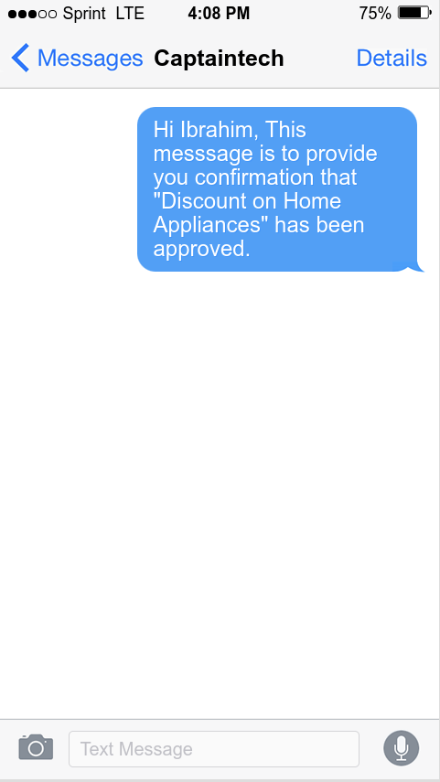 Screenshot of Burstsms text message on user phone
